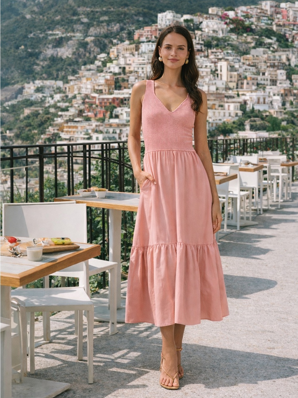 Elan Blush Ribbed Knit Mixed Media Midi Dress NWT - Picture 4 of 5